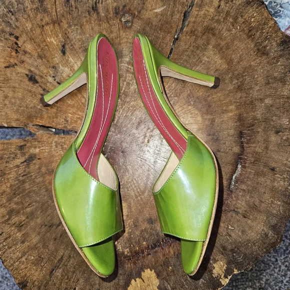 Kate Spade Italian Vintage 70s Dress Slide Green Iridescent Shimmer Heels 5 - Picture 9 of 11
